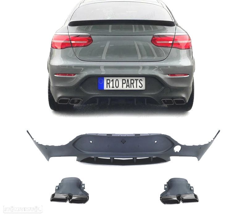DIFUSOR TRASEIRO MERCEDES GLC C253 COUPE 16-19 LOOK GLC63 + PONTEIRAS DE ESCAPE PRETAS - 1