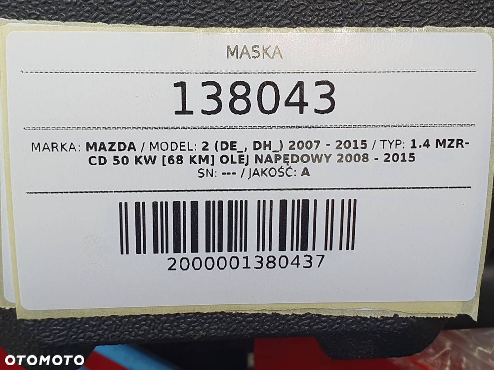 MASKA POKRYWA SILNIKA MAZDA 2 DE 2008 EUROPA - 13