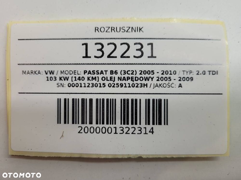 ROZRUSZNIK 0001123015 025911023H 2.0 TDI DIESEL VW PASSAT B6 DSG AUTOMAT - 7