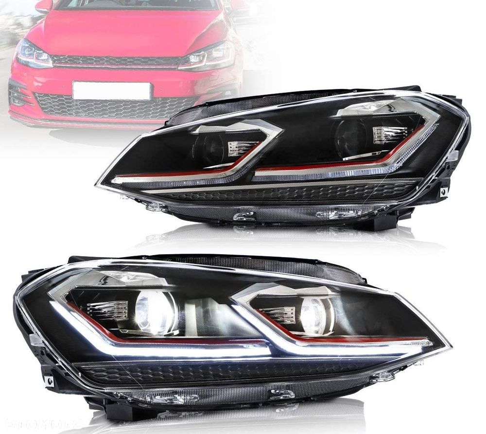 Reflektory Lampy kpl Vland Led +h7 Tuning Red GTI VW Golf VII 7 5g 2012-17 - 4