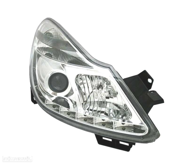 FARÓIS FRONTAIS PARA OPEL CORSA D LUZ DIURNA LED 06-10. FUNDO CROMADO - 5