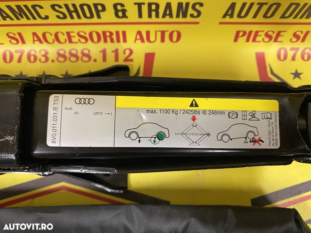 Cric auto OEM kit original Audi A3 cu coarba manivela husa - 4