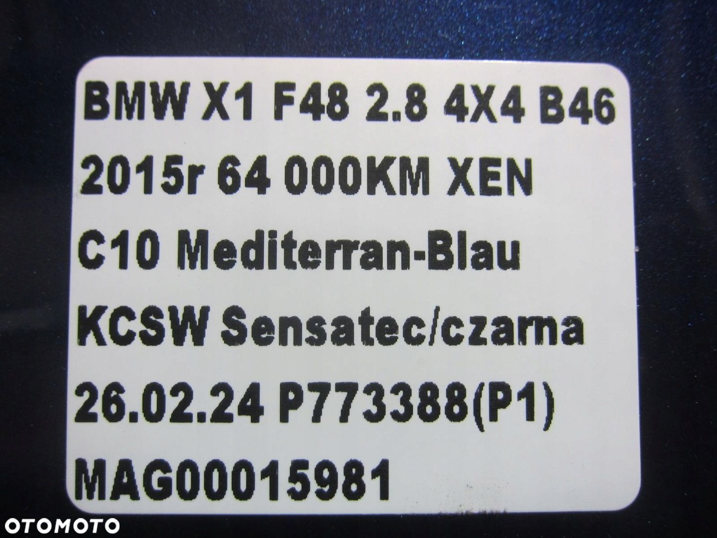 BMW X1 F48 B46 KLAPKA WLEWU PALIWA WLEW C10 MEDITERRAN BLAU 7359171 - 8