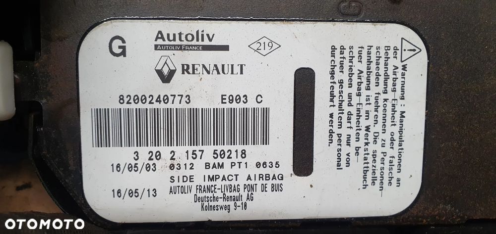 Poduszka fotela lewa AIRBAG Renault Espace IV 8200240773 - 5