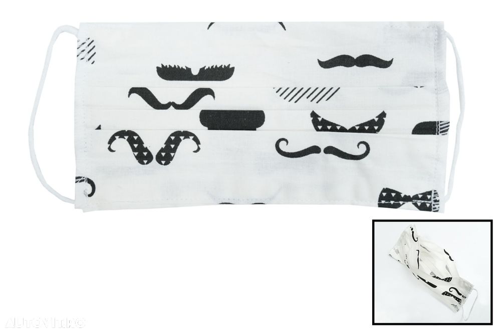 Pachet 5 masti de protectie albe cu mustati cu pliuri din bumbac 100% - 1