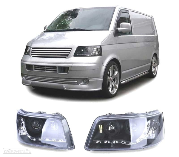 FARÓIS LUZ DIURNA LED PARA VOLKSWAGEN VW T5 03-10 FUNDO PRETO