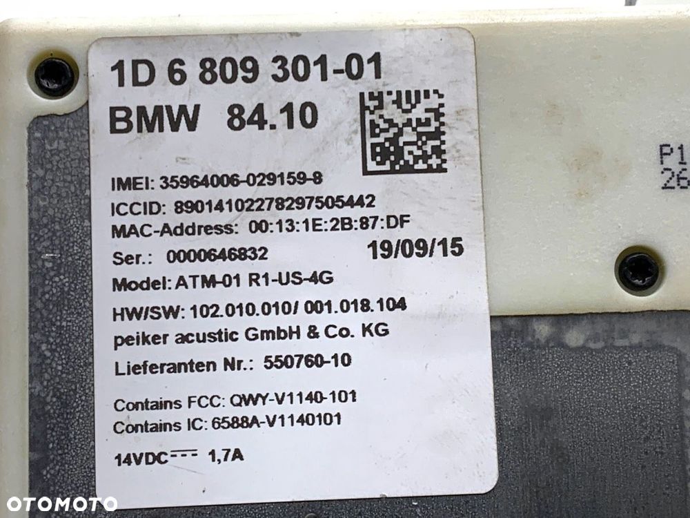 ANTENA MODUŁ  BMW 3 (F30, F80) 2011 - 2018 328 i xDrive 180 kW [245 KM] benzyna 2012 - 2016 6809301 - 4