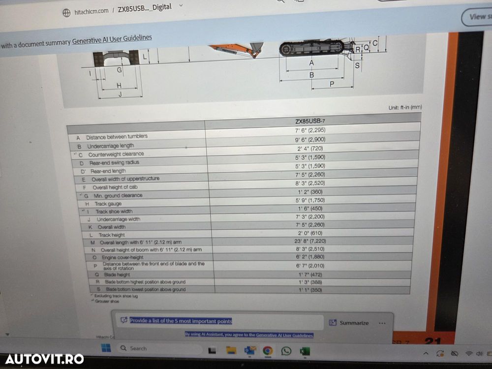 Hitachi ZX85, 8.5t,, 2021, 2.429h, lama,  CUPLA RAPIDA HIDRAULICA+ 3 CUPE NOI, instalatie picon, a doua inst. hidraulica, SENILE CAUCIUC NOI, protectie cabina, posibilitate leasing 4 ani-PROMOTIE 59.900 EUR+TVA - 32