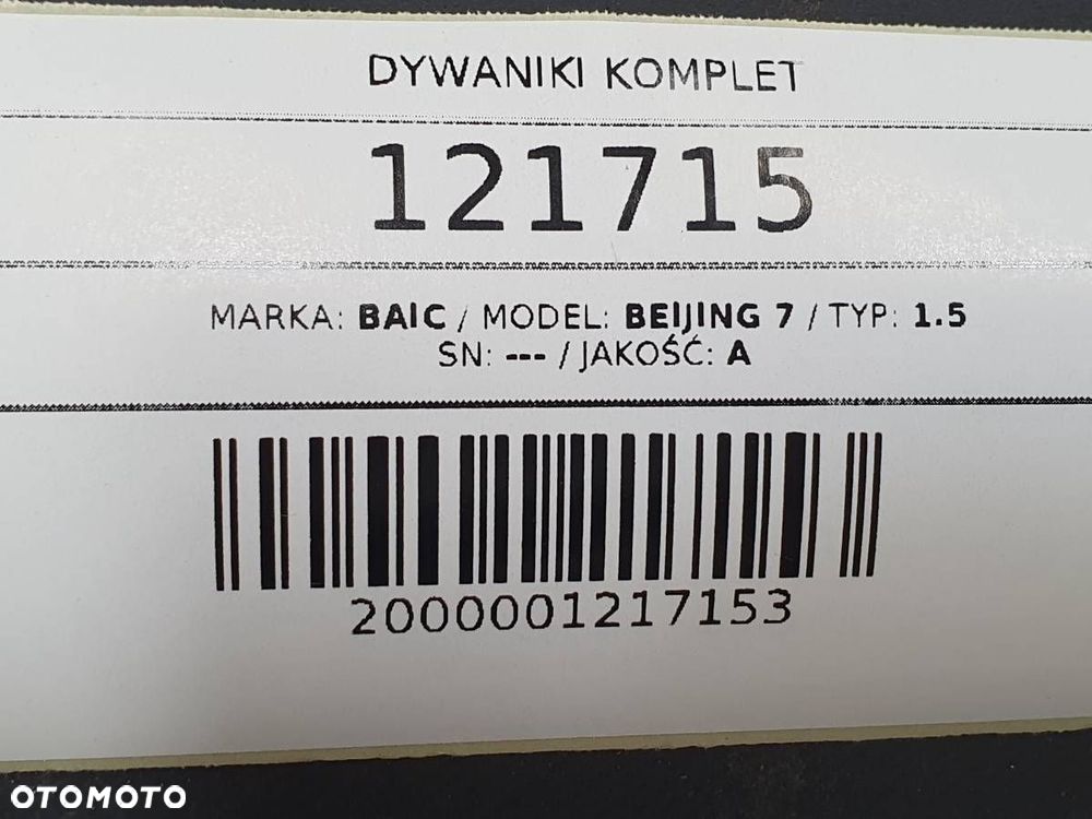 DYWANIKI WYCIERACZKI KOMPLET GUMOWE BAIC BEIJING 7 X75 2024 EU - 7