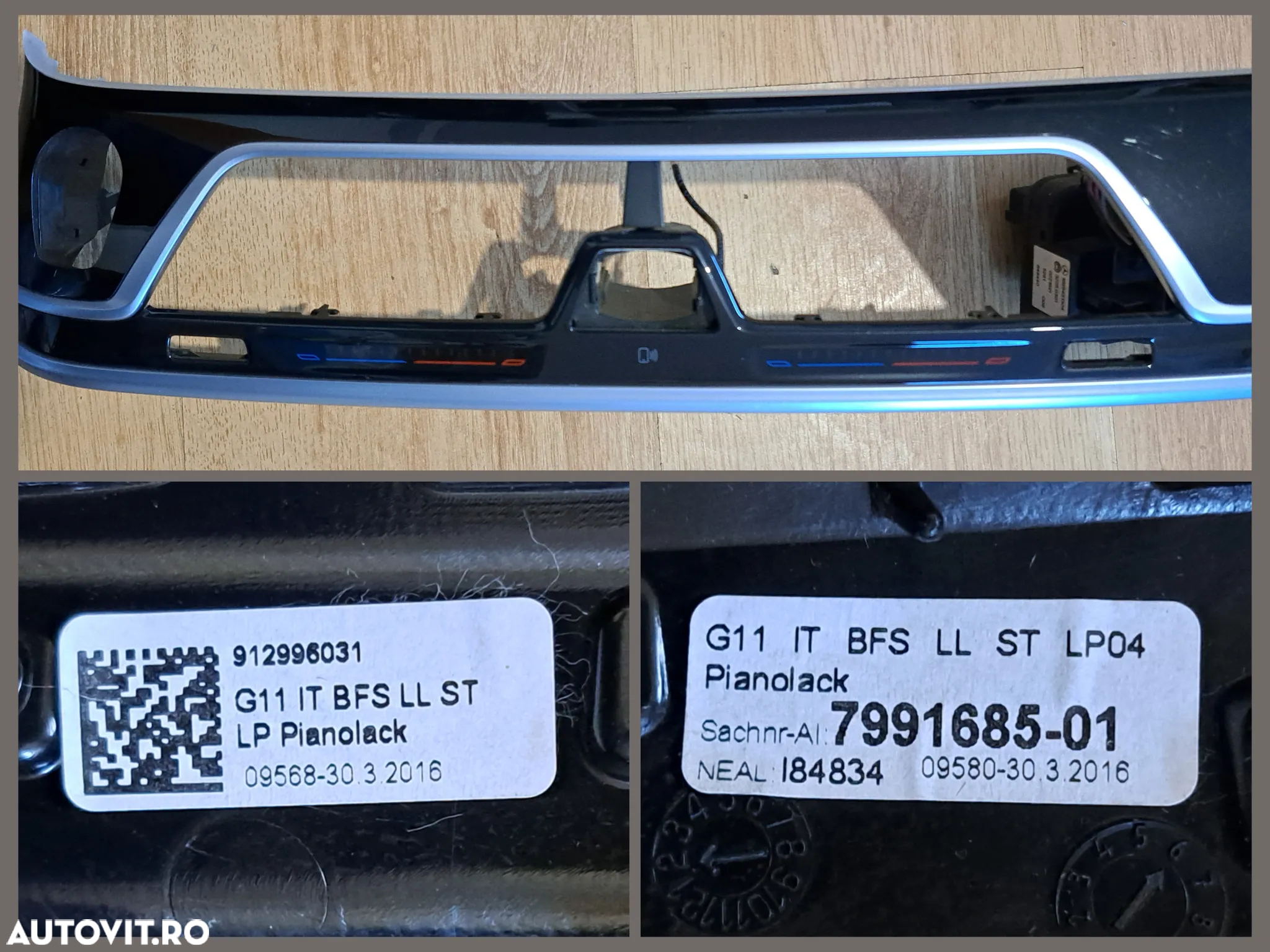 BMW Seria G Ornament plansa bord Trim usa stg dr fata Ornament gura ventilatie stg negru lucios cu chrome si lumini ambientale G11 + LCI G12 + LCI - 3