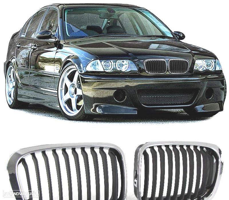 GRELHAS FRONTAIS BMW E46 98-01 LOOK M PRETO CROMADO - 1
