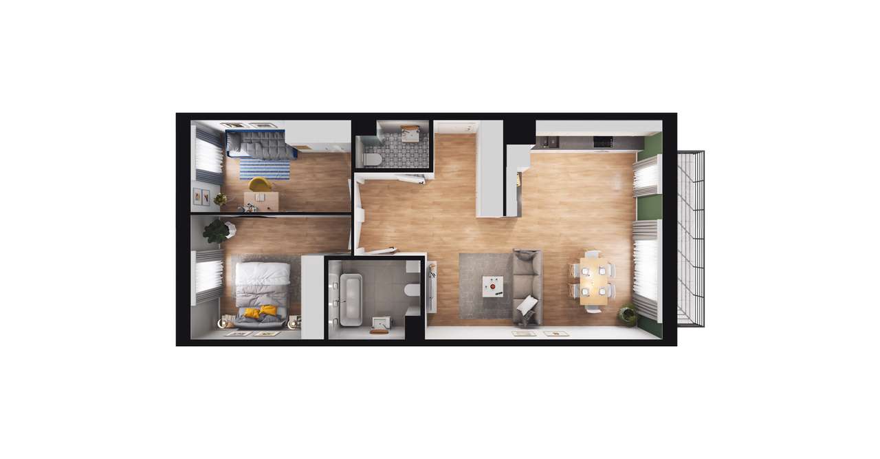 3-pokojowe mieszkanie 69m2 + balkon - Pełny obrazek: 2/23