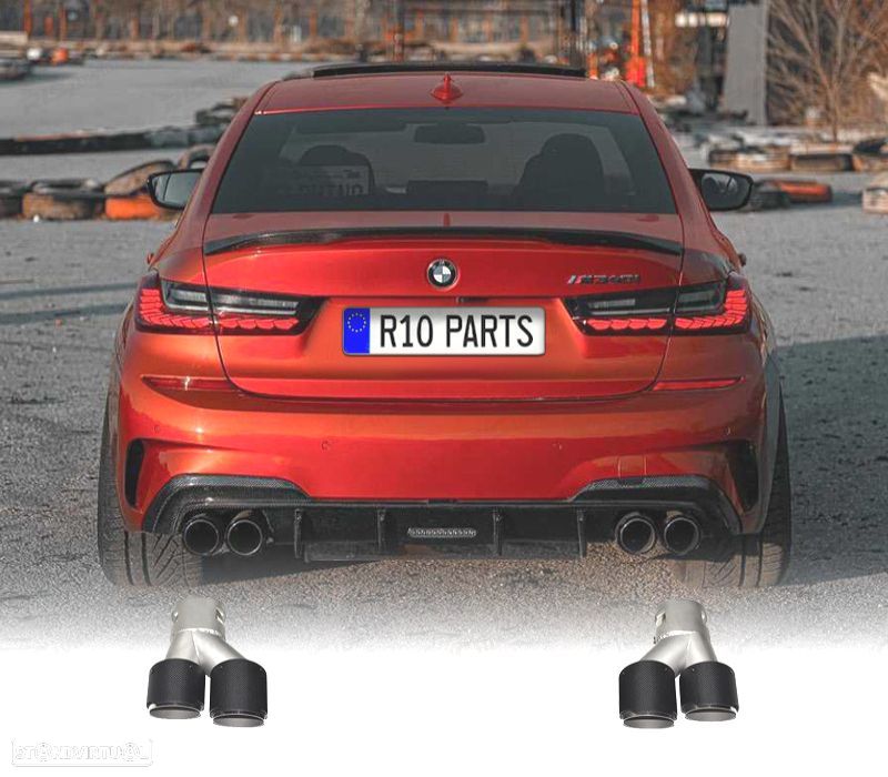 PONTEIRAS DE ESCAPE BMW SÉRIE 3 G20 20-22 LOOK M TECH PRETO BRILHANTE - 1