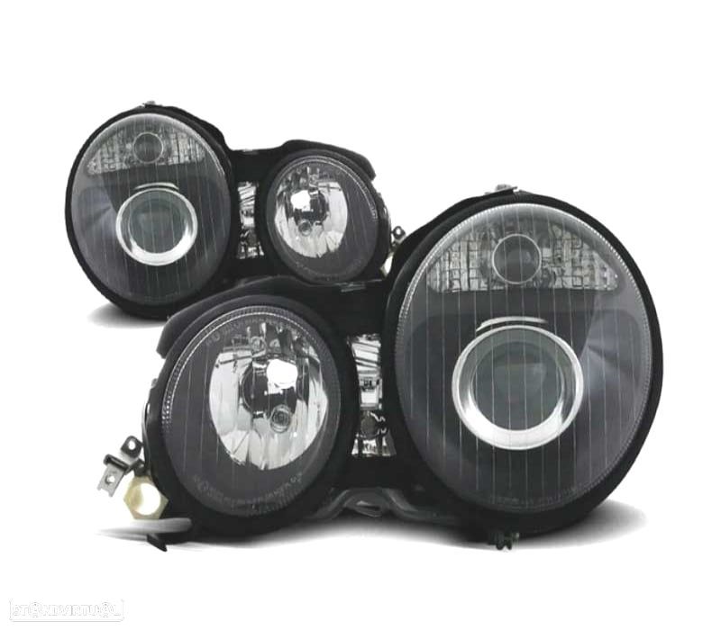 FARÓIS MERCEDES CLASSE E W210 95-99 FUNDO NEGRO - 1