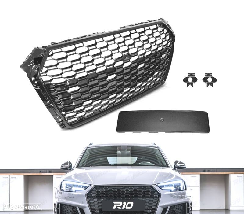 PARRILLA AUDI A4 B9 15-19 PDC LOOK RS4 PRETO BRILHANTE - 1