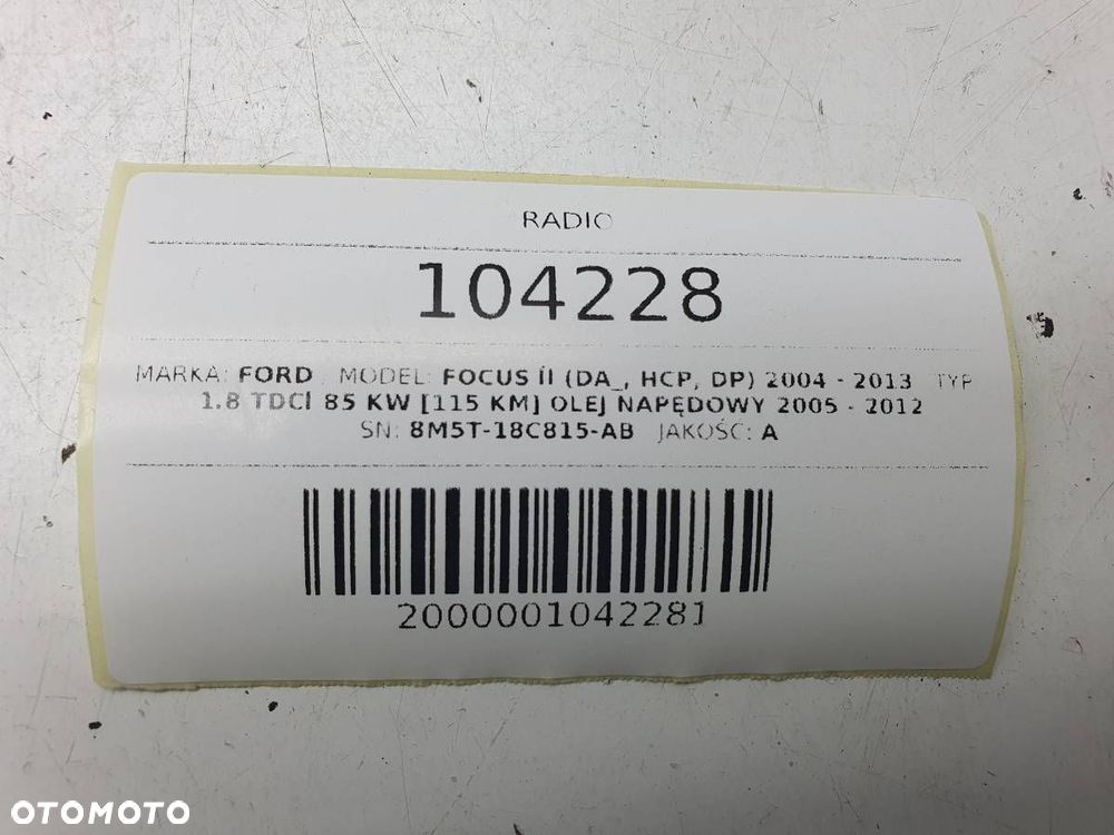 RADIO FABRYCZNE FOCUS MONDEO 8M5T-18C815-AB EU - 8
