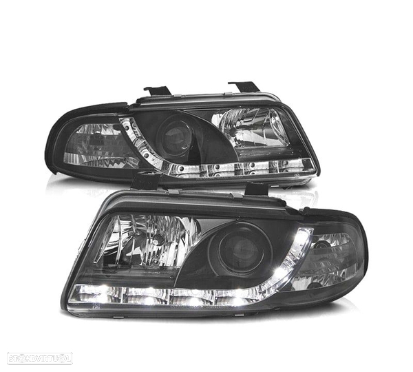 FARÓIS FRONTAIS LED LUZ DIURNA PARA AUDI A4 B5 94 -99 FUNDO PRETO