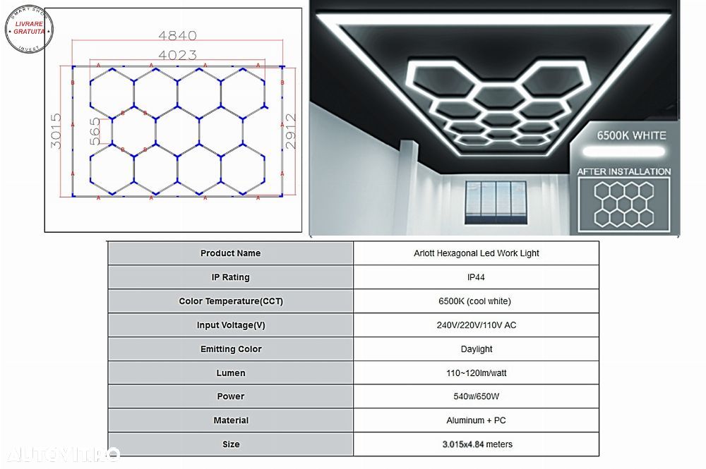 Sistem de Iluminare Plafon Hexagon / HoneyComb 4.02 x 2.91 m- livrare gratuita - 1