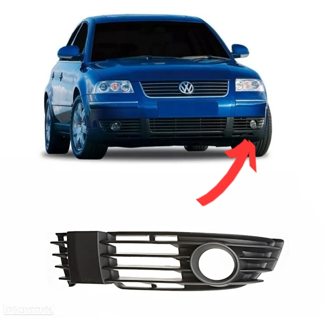 Grelha Esquerda Para-choques c/ Faróis Nevoeiro - Volkswagen Passat 3BG B5.5 - 2