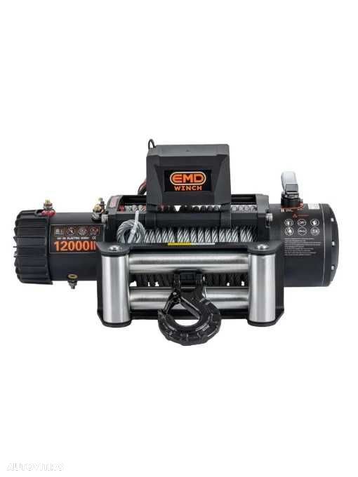 Troliu electric auto EMD Winch 12000lbs (5443kg), 12V, cablu otel, 26m, raport 265:1 - 2