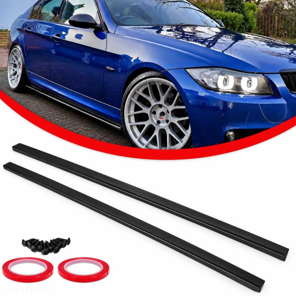 Boczne Dokładki Progów BMW E90 E91 Spoilery Progi Komplet Czarny Połysk