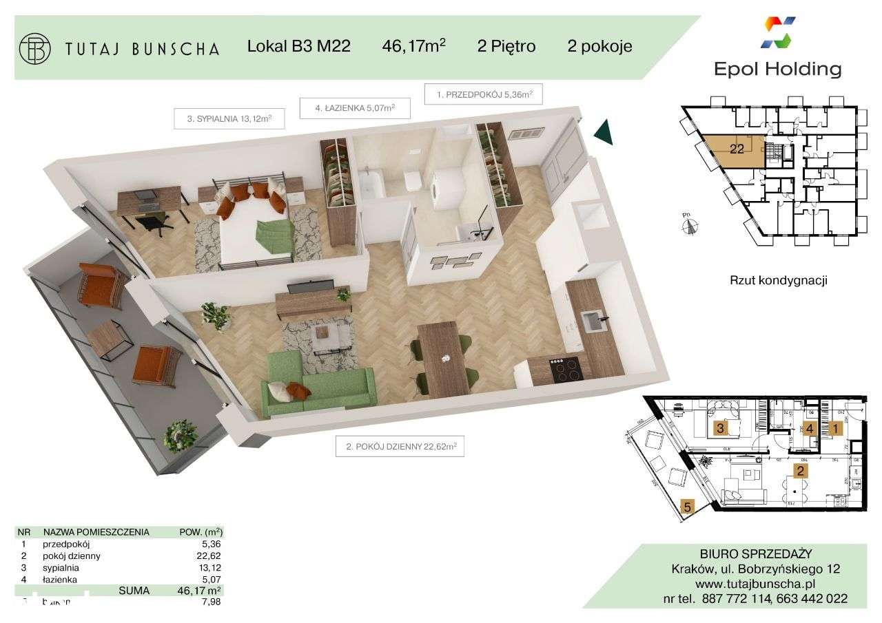 2-pokojowe mieszkanie 46 m2 + balkon 7 m2 Bezpośrednio