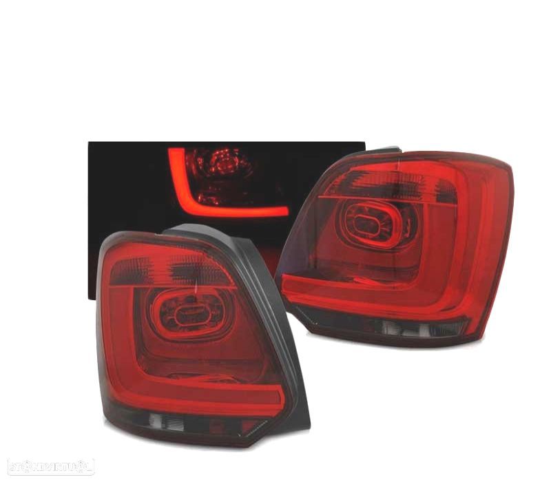 FAROLINS TRASEIROS LED VOLKSWAGEN VW POLO 6R 09-13 RED SMOKED VERMELHO FUMADO ESCURECIDO - 1