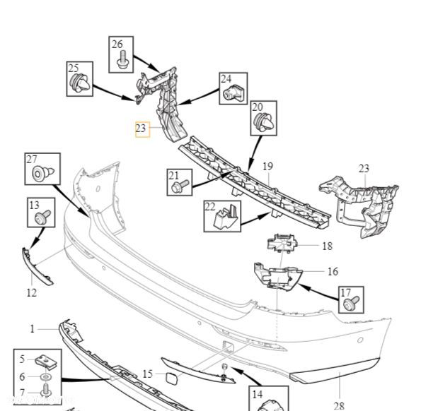 VOLVO S60 III lewy slizg mocowanie zderzaka tyl OE 31663000 - 2