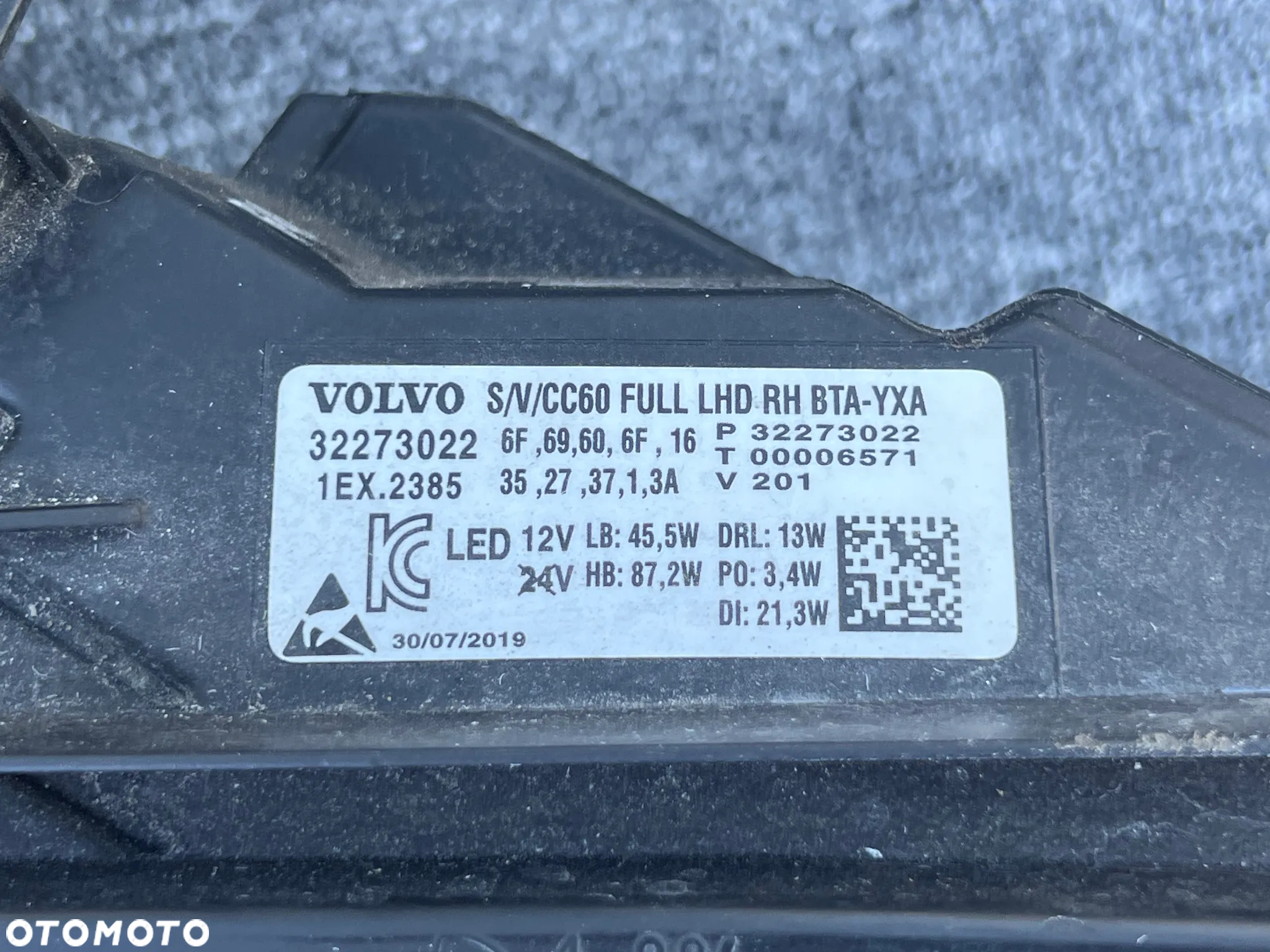 Lampa prawa Volvo S60 FULL LED OE. 32273022 - 6
