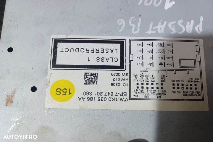 Radio cd 1K0035186AA Volkswagen VW Passat B6 [2005 - 2010] Sedan 4-us - 5