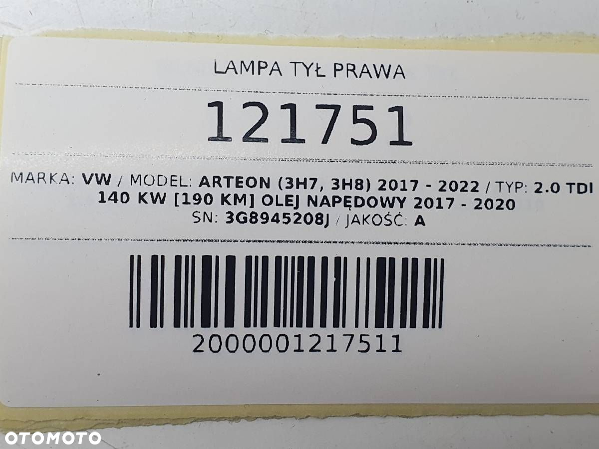 LAMPA TYŁ TYLNA PRAWA LED W BŁOTNIK VW ARTEON EU 3G8945208J - 9