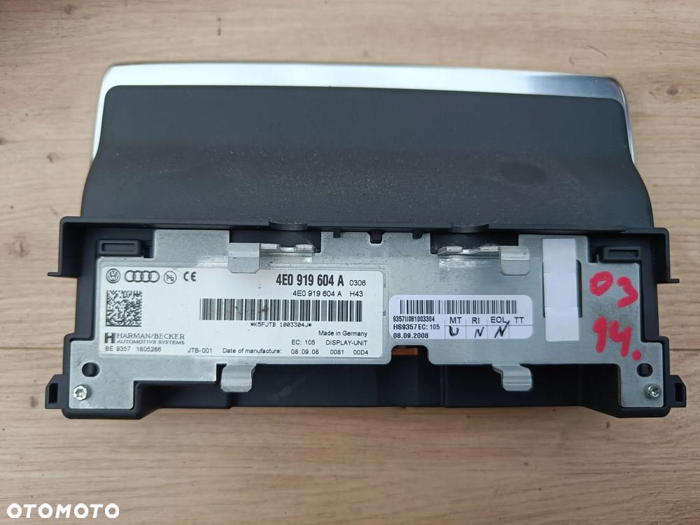 AUDI A8 D3 EKRAN MMI 3G 4E0919604A WYŚWIETLACZ MONITOR - 4