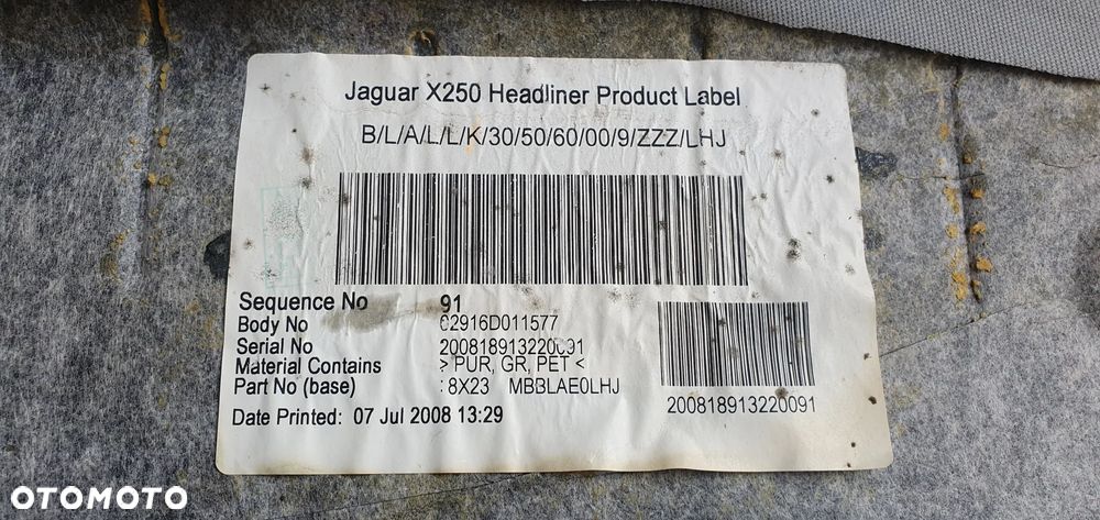 Tapicerka podsufitka sufit Jaguar XF X250 Sedan - 7