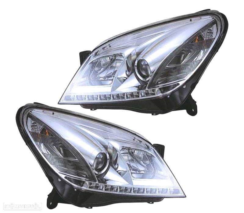 FARÓIS OPEL ASTRA H 04-09 LUZ DIURNA LED FUNDO CROMADO - 1
