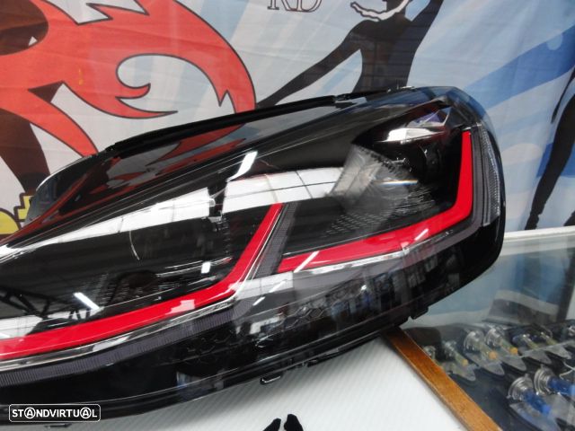 Faróis frontais full Led com pisca dinâmico e welcome light para VW Golf 7 12-17 Look 7,5 com risca vermelha - 10