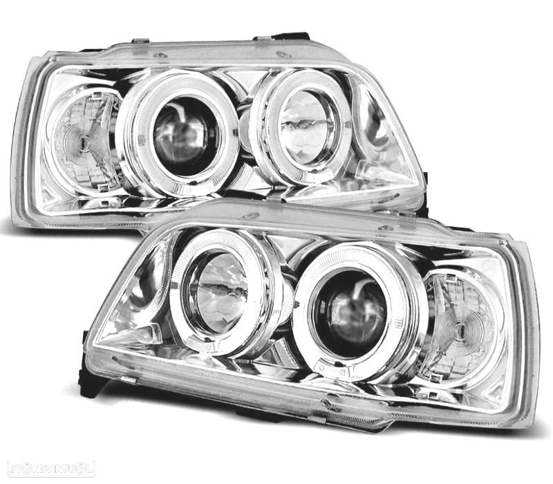 FAROIS FRONTAIS RENAULT CLIO 90-95 ANGEL EYES FUNDO CROMADO - 1