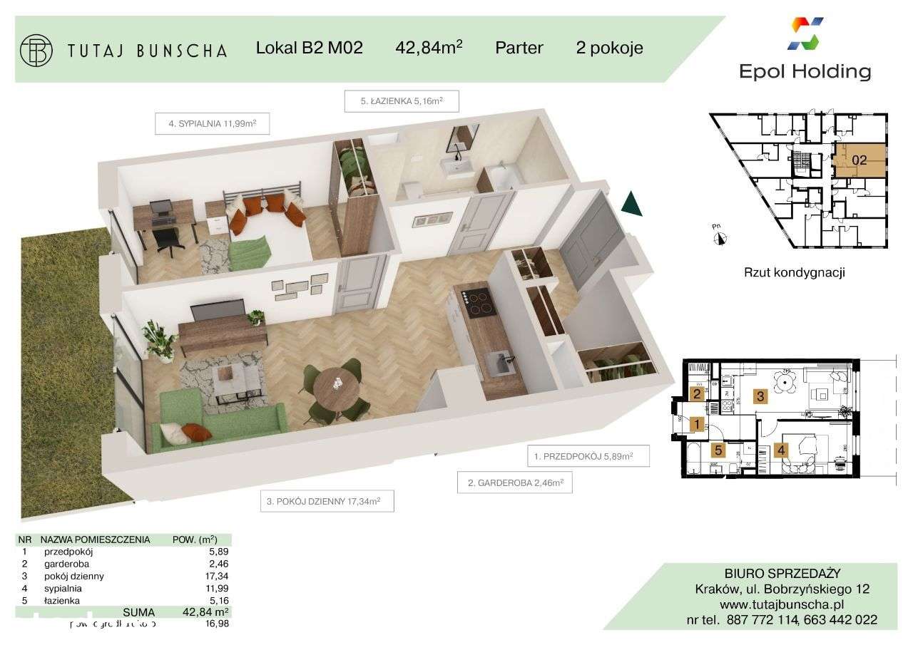 2-pokojowe mieszkanie 42 m2 + ogródek 17 m2, Bezpośrednio