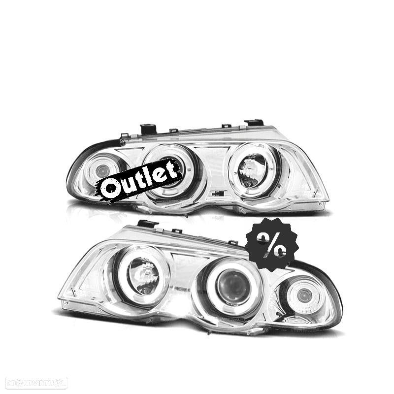 R145700C1 FARÓIS BMW SÉRIE 3 E46 98-01 ANGEL EYES FUNDO CROMADO - 1
