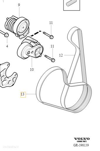 VOLVO C30 C70 napinacze paski osprzetu komplet OE - 1
