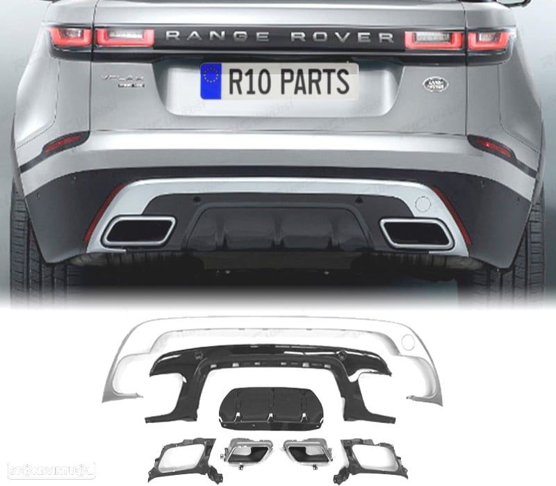 DIFUSOR RANGE ROVER VELAR 17- LOOK R DYNAMIC PRATEADO + PONTEIRAS ESCAPE - 1