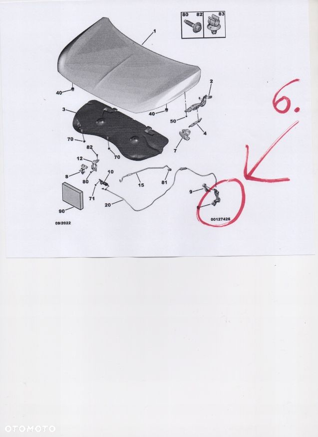 WSPORNIK CIĘGNA OTWIERANIA MASKI OPEL CORSA F MOKKA B ORYGINAŁ 9826001780 - 4