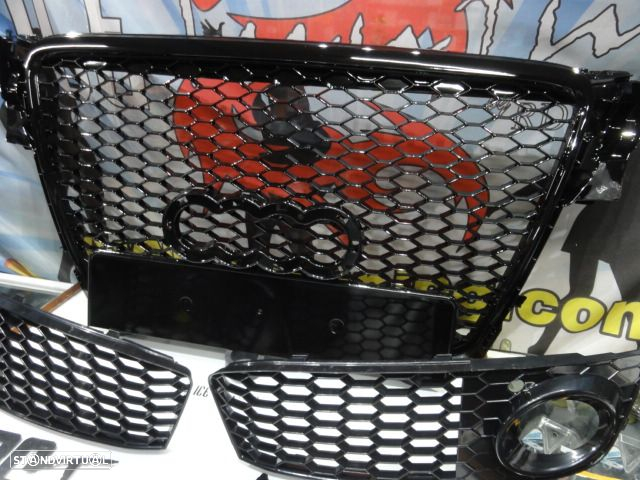 Grelha frontal + grelhas faróis nevoeiro Audi A4 B8 08-11 RS LOOK preto brilhante + suporte de símb. - 7