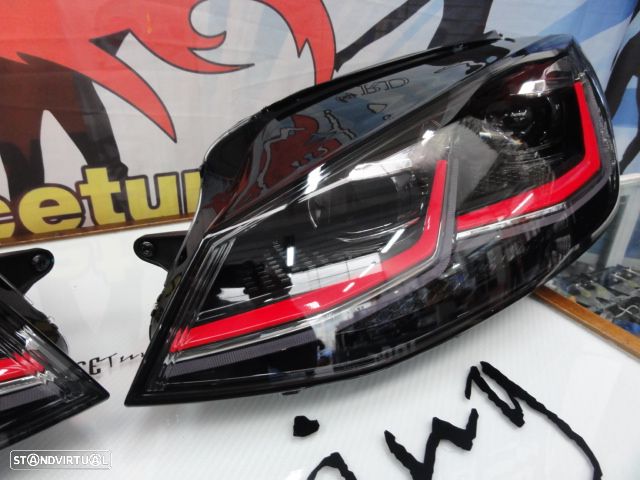 Faróis frontais full Led com pisca dinâmico e welcome light para VW Golf 7 12-17 Look 7,5 com risca vermelha - 9