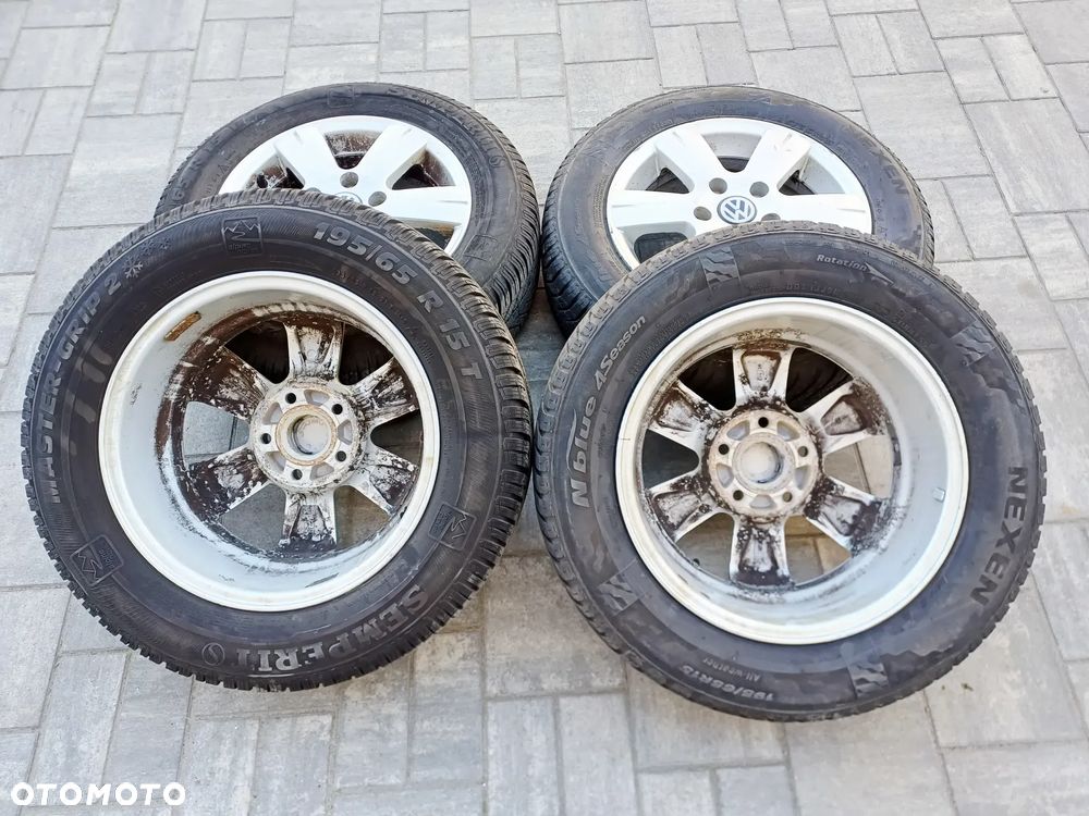 FELGI Z OPONAMI KOŁA ALUMINIOWE VW GOLF V R15 5X112 ET48 57,1 mm OPONY NEXEN R15 195/65 WIELOSEZON NR11 - 12