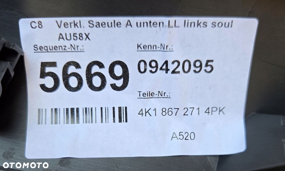 AUDI A7 S7 RS7 C8 4K S-LINE TAPICERKA OSŁONA SŁUPKA PROGU LEWA 4K1867271 - 5