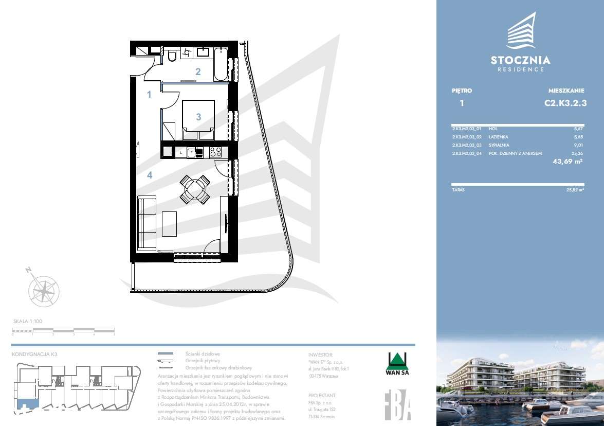 Mieszkanie 43,69 m2 + taras | Stocznia Residence