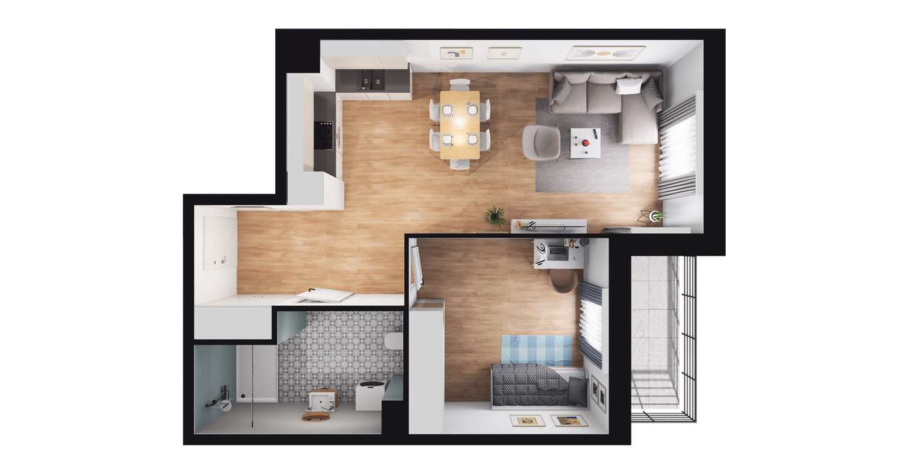 2-pokojowe mieszkanie 50m2 + balkon - Pełny obrazek: 2/23