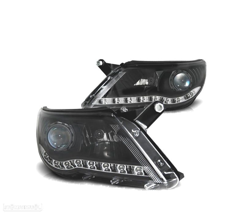FAROIS FRONTAIS PARA VOLKSWAGEN VW TIGUAN 07-11 LUZ LED DIURNA FUNDO PRETO - 1
