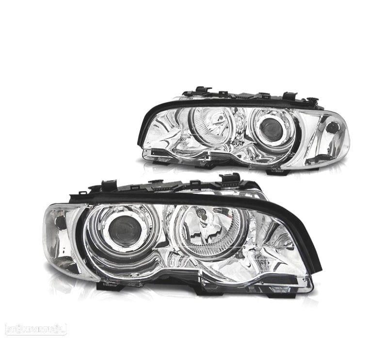 FARÓIS BMW E46 99-03 OLHOS DE ANJO CCFL FUNDO CROMADO - 1