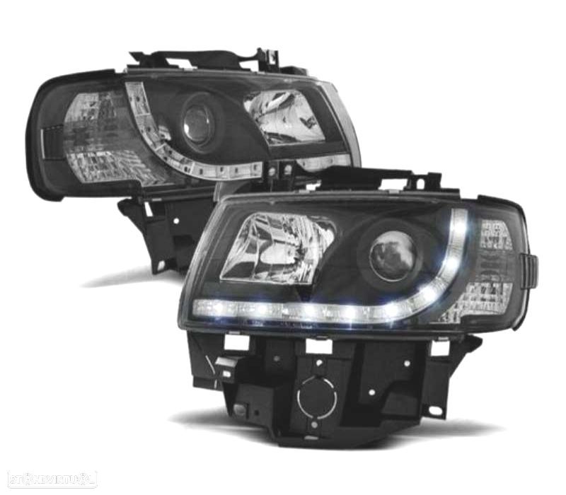 FARÓIS VOLKSWAGEN VW T4 CARAVELLE MULTIVAN 97-03 LUZ DIURNA FUNDO PRETO - 1